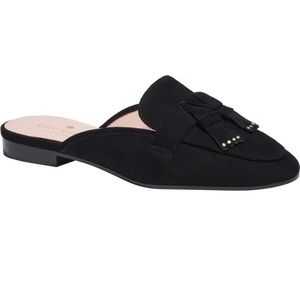 Kate Spade Berkeley Fringe Black Suede Loafer Slides